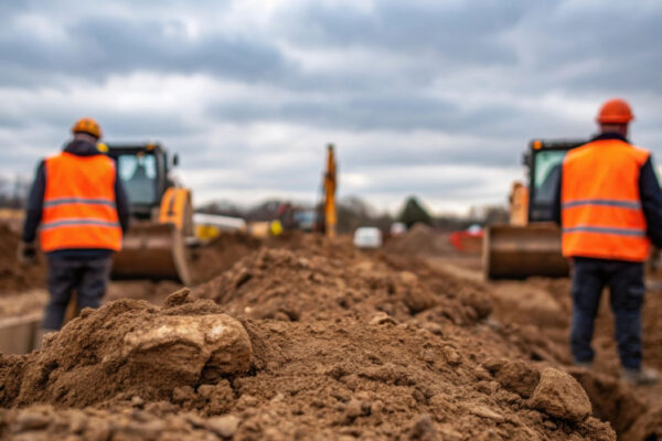 An upclose depiction of a construction site where excavated soil